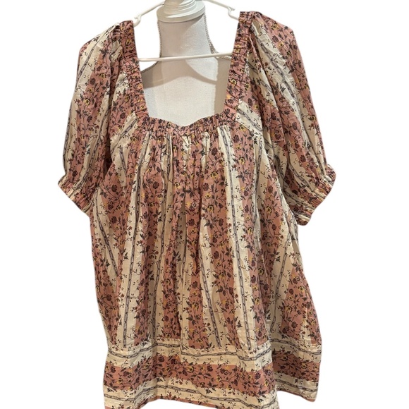 Free People Floral Puff Sleeve Top - Pink and Cream - Picture 6 of 10